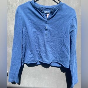 cropped henley long sleeve top